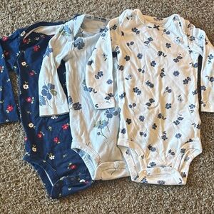 Set of 3 Carter's Floral Long Sleeve Bodysuits - Navy and Cream